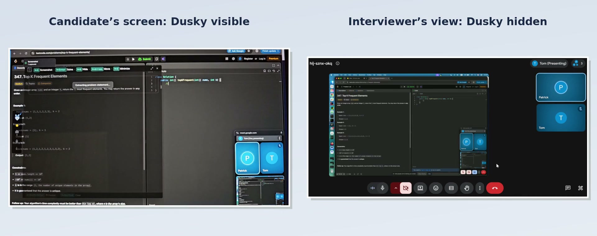 Dusky app interface showing live transcription and AI assistance